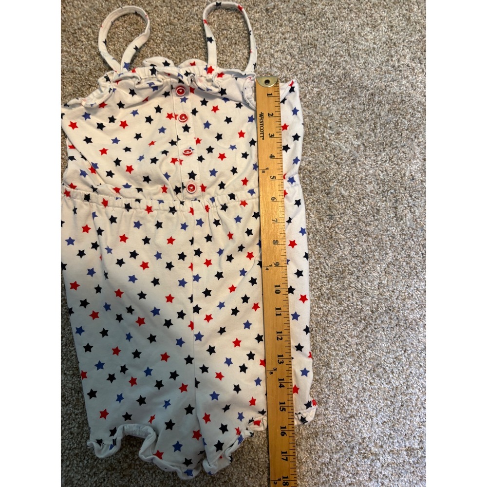 Janie & Jack Star Print Romper Girls XS 4-5 White Red Blue Patriotic Cutout Bow - Picture 5 of 7